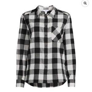 Time and Tru Black and White Plaid Button Down Shirt